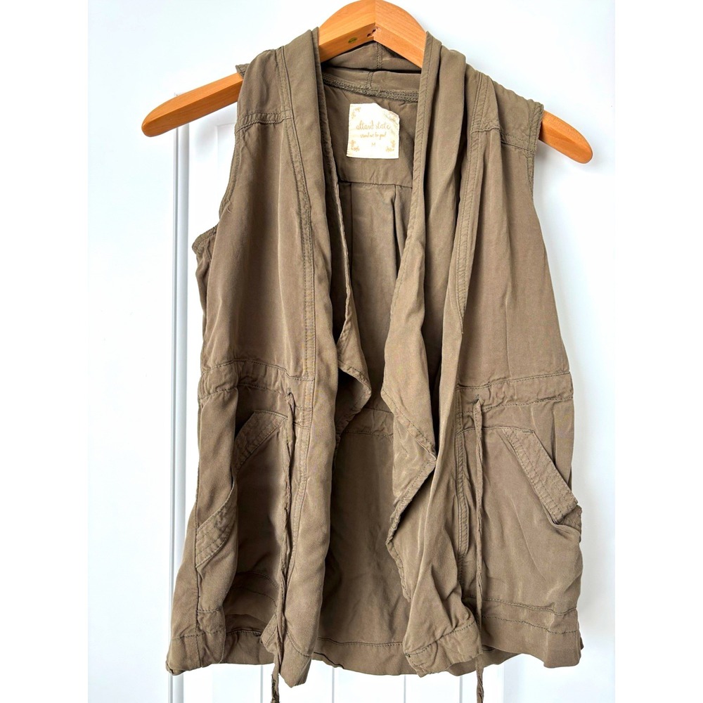 Altar'd State Women's Brown Sleeveless Vest Pockets Drawstring Mid-Length M